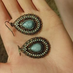 Faux Turquoise Tear Drop Earrings